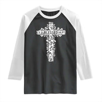 Blessed Floral Cross Christian Graphic Raglan Shirt Faith Inspired Minimalist Scripture