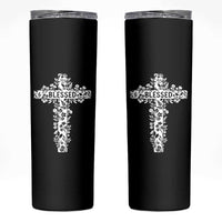 Blessed Floral Cross Christian Graphic Skinny Tumbler Faith Inspired Minimalist Scripture