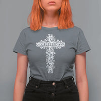 Blessed Floral Cross Christian Graphic T Shirt For Women Faith Inspired Minimalist Scripture