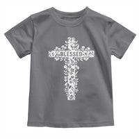 Blessed Floral Cross Christian Graphic Toddler T Shirt Faith Inspired Minimalist Scripture
