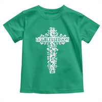 Blessed Floral Cross Christian Graphic Toddler T Shirt Faith Inspired Minimalist Scripture