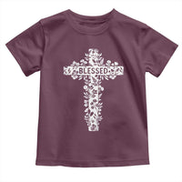 Blessed Floral Cross Christian Graphic Toddler T Shirt Faith Inspired Minimalist Scripture