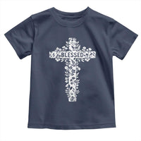 Blessed Floral Cross Christian Graphic Toddler T Shirt Faith Inspired Minimalist Scripture