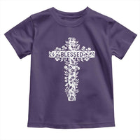 Blessed Floral Cross Christian Graphic Toddler T Shirt Faith Inspired Minimalist Scripture