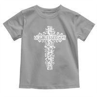 Blessed Floral Cross Christian Graphic Toddler T Shirt Faith Inspired Minimalist Scripture