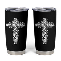 Blessed Floral Cross Christian Graphic Tumbler Cup Faith Inspired Minimalist Scripture