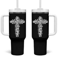 Blessed Floral Cross Christian Graphic Tumbler With Handle Faith Inspired Minimalist Scripture
