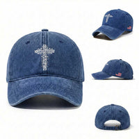 Blessed Floral Cross Christian Graphic Washed Cotton Baseball Cap Faith Inspired Minimalist Scripture
