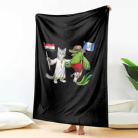 Egypt and Guatemala Friendship Heritage Pride Throw Blanket Cute Cat and Quetzal Holding Flag