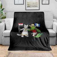 Egypt and Guatemala Friendship Heritage Pride Throw Blanket Cute Cat and Quetzal Holding Flag