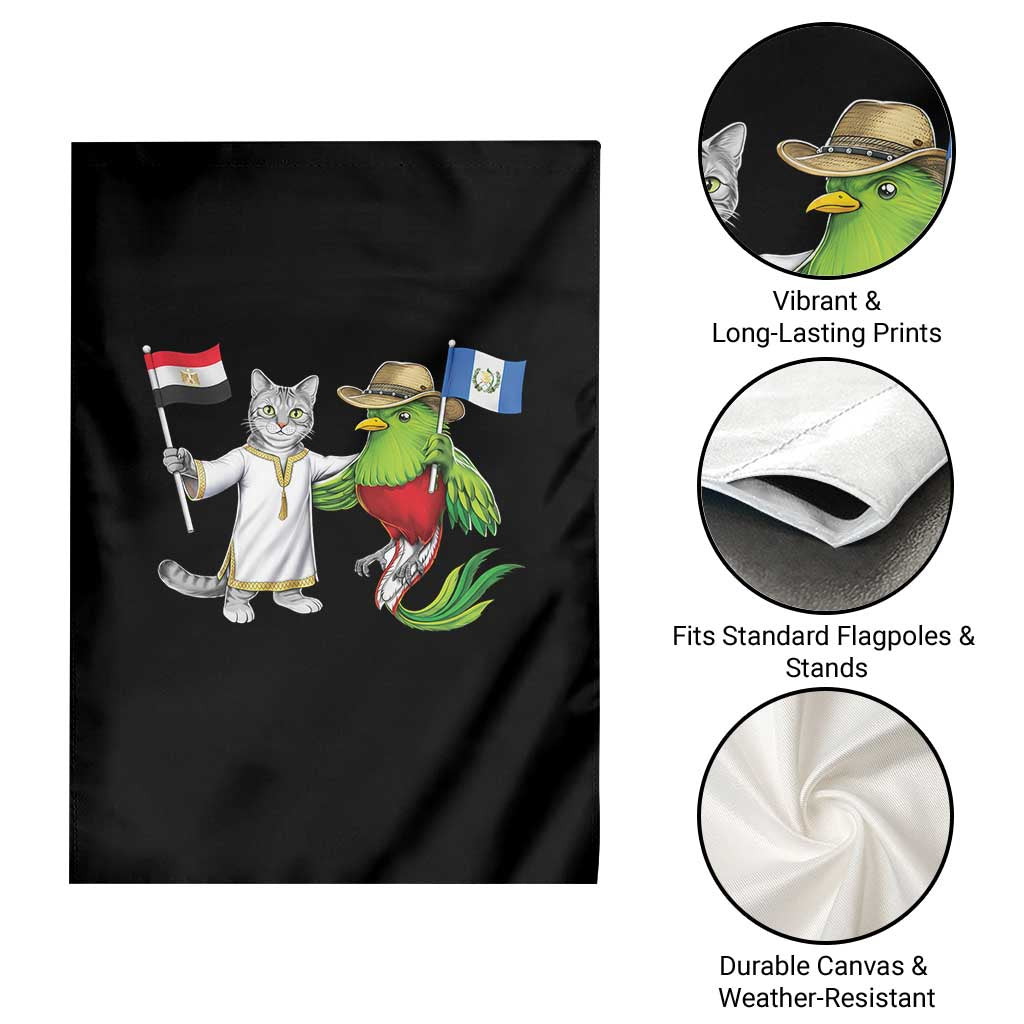 Egypt and Guatemala Friendship Heritage Pride Garden Flag Cute Cat and Quetzal Holding Flag