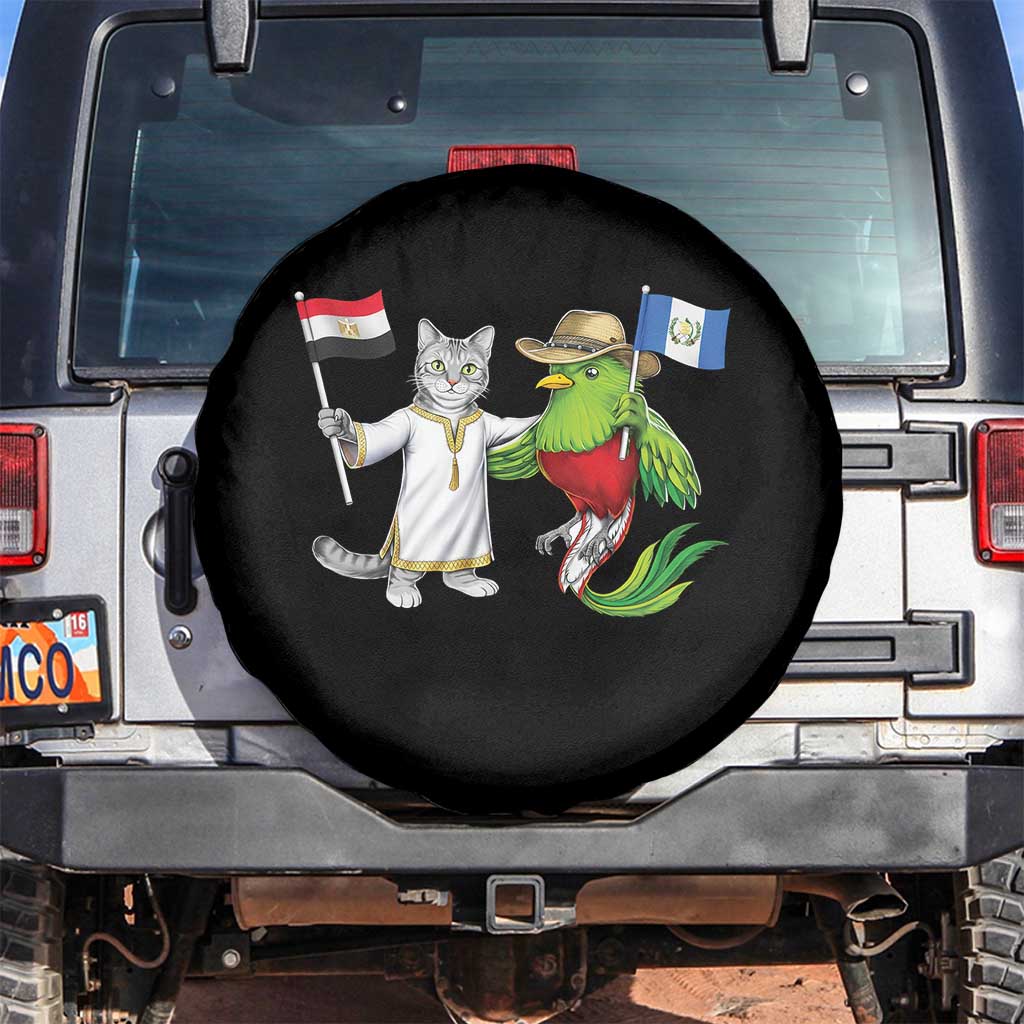 Egypt and Guatemala Friendship Heritage Pride Spare Tire Cover Cute Cat and Quetzal Holding Flag