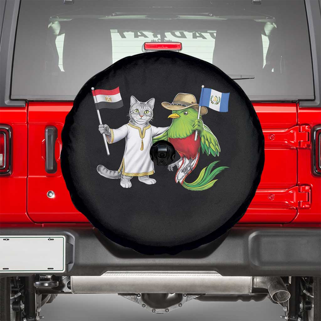 Egypt and Guatemala Friendship Heritage Pride Spare Tire Cover Cute Cat and Quetzal Holding Flag