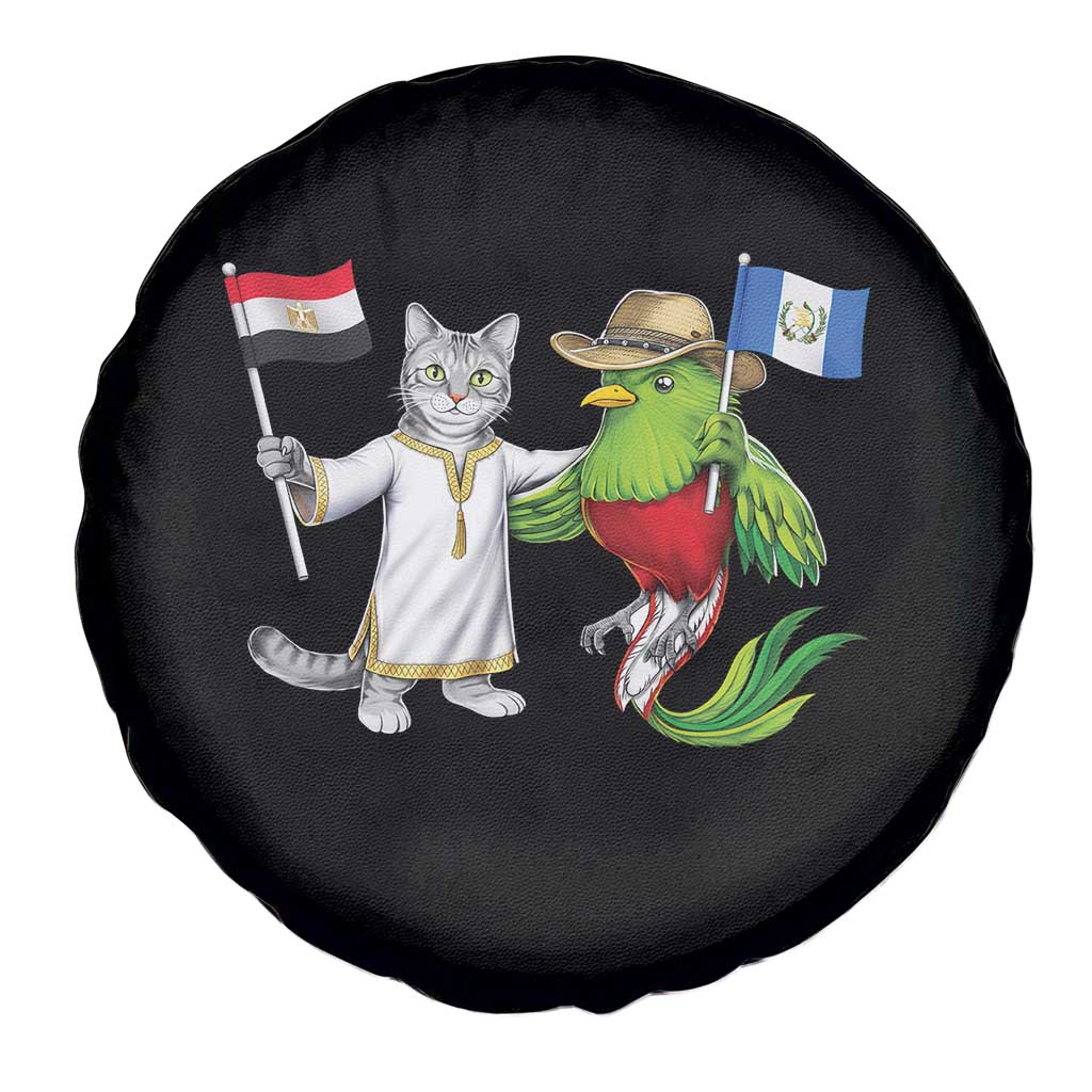 Egypt and Guatemala Friendship Heritage Pride Spare Tire Cover Cute Cat and Quetzal Holding Flag