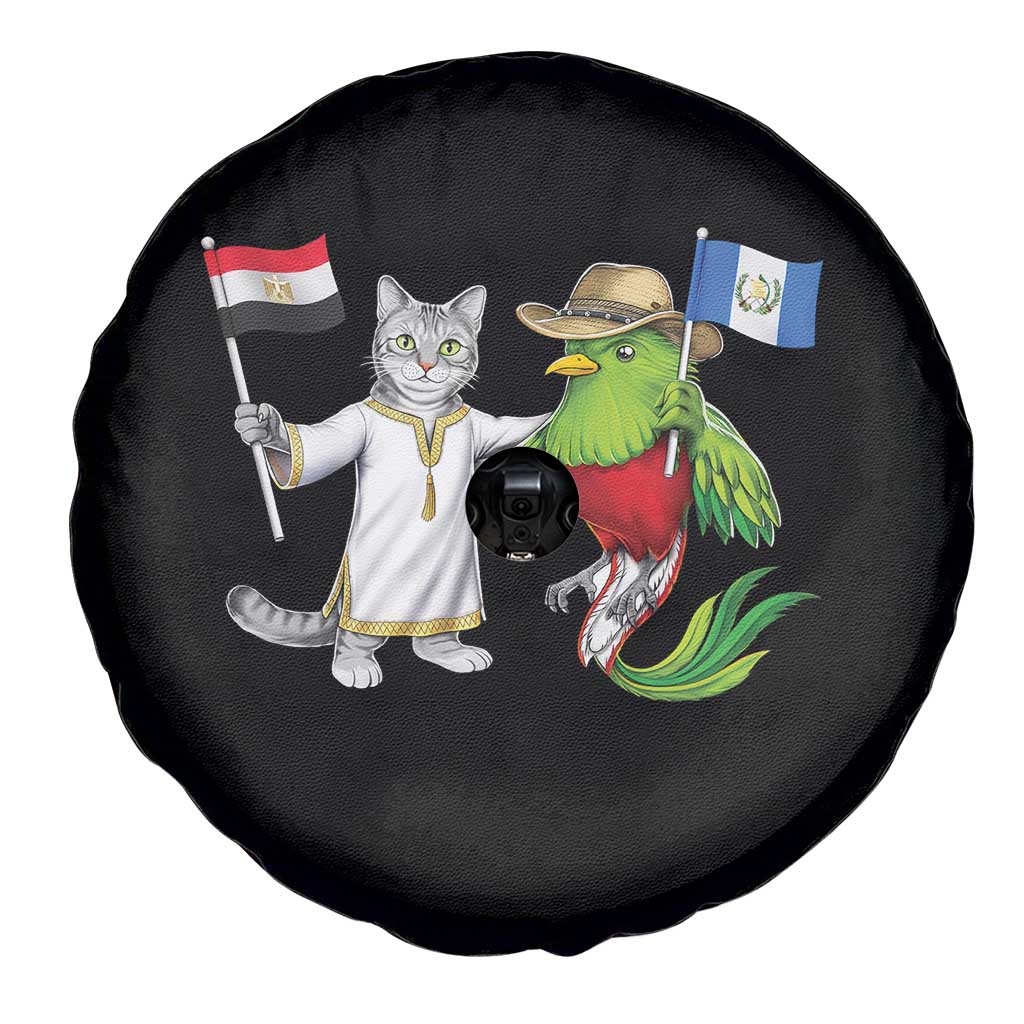 Egypt and Guatemala Friendship Heritage Pride Spare Tire Cover Cute Cat and Quetzal Holding Flag