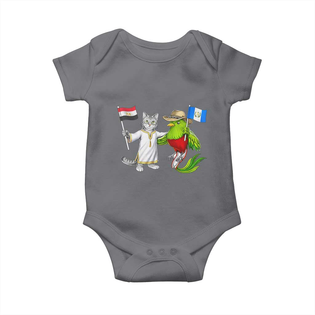 Egypt and Guatemala Friendship Heritage Pride Baby Onesie Cute Cat and Quetzal Holding Flag