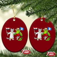 Egypt and Guatemala Friendship Heritage Pride Ceramic Ornament Cute Cat and Quetzal Holding Flag