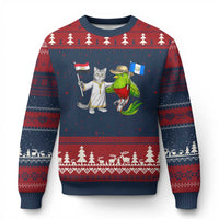 Egypt and Guatemala Friendship Heritage Pride Ugly Christmas Sweater Cute Cat and Quetzal Holding Flag
