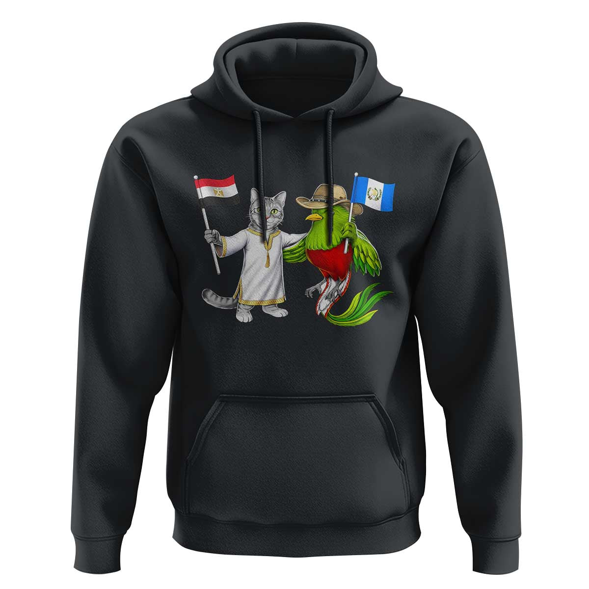 Egypt and Guatemala Friendship Heritage Pride Hoodie Cute Cat and Quetzal Holding Flag