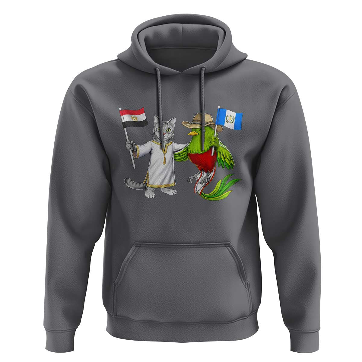 Egypt and Guatemala Friendship Heritage Pride Hoodie Cute Cat and Quetzal Holding Flag