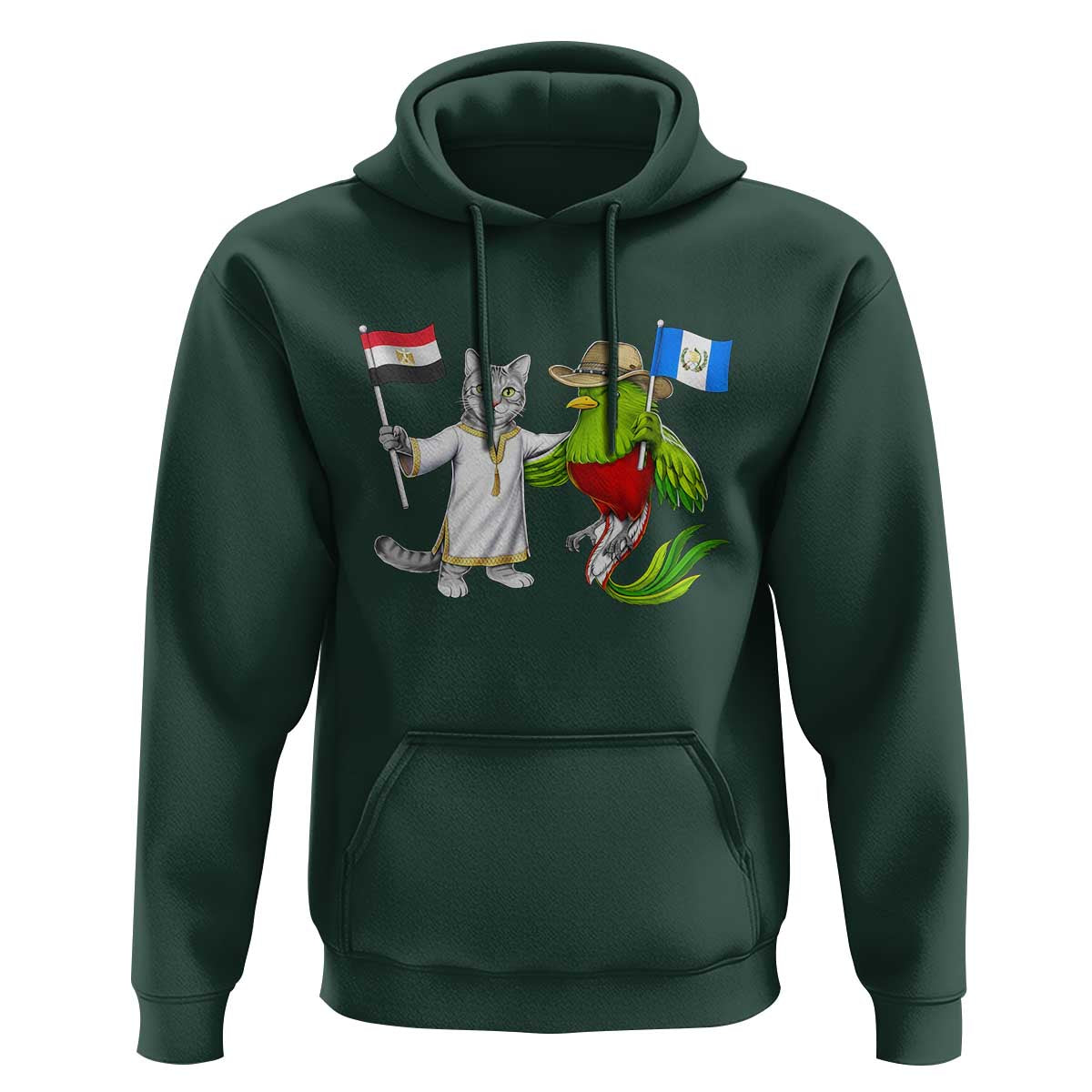 Egypt and Guatemala Friendship Heritage Pride Hoodie Cute Cat and Quetzal Holding Flag