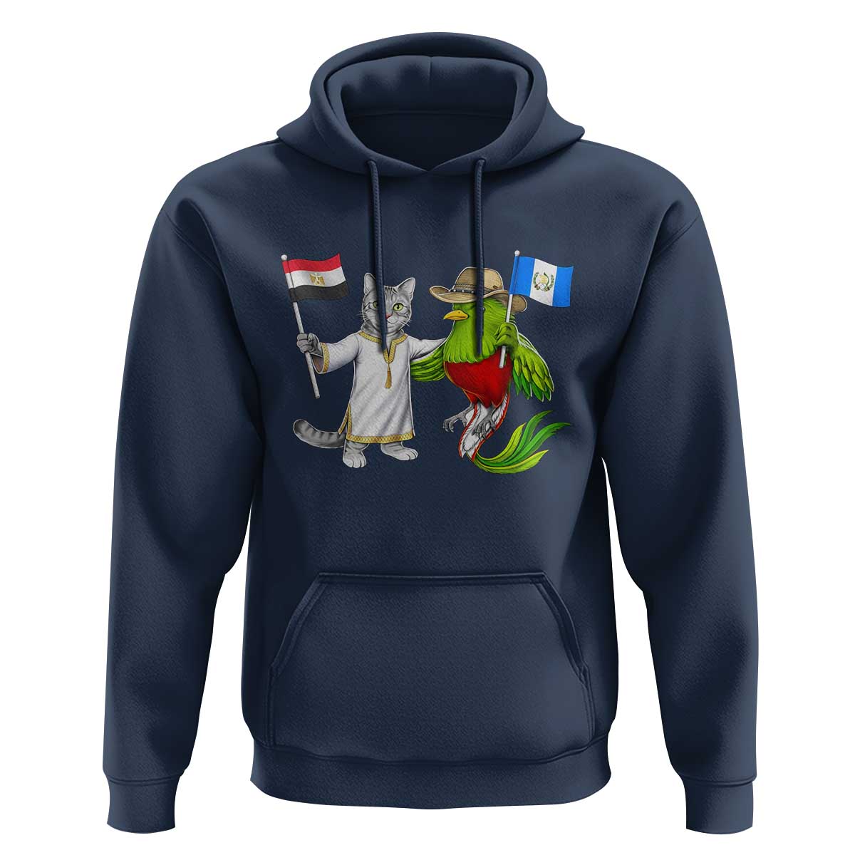 Egypt and Guatemala Friendship Heritage Pride Hoodie Cute Cat and Quetzal Holding Flag