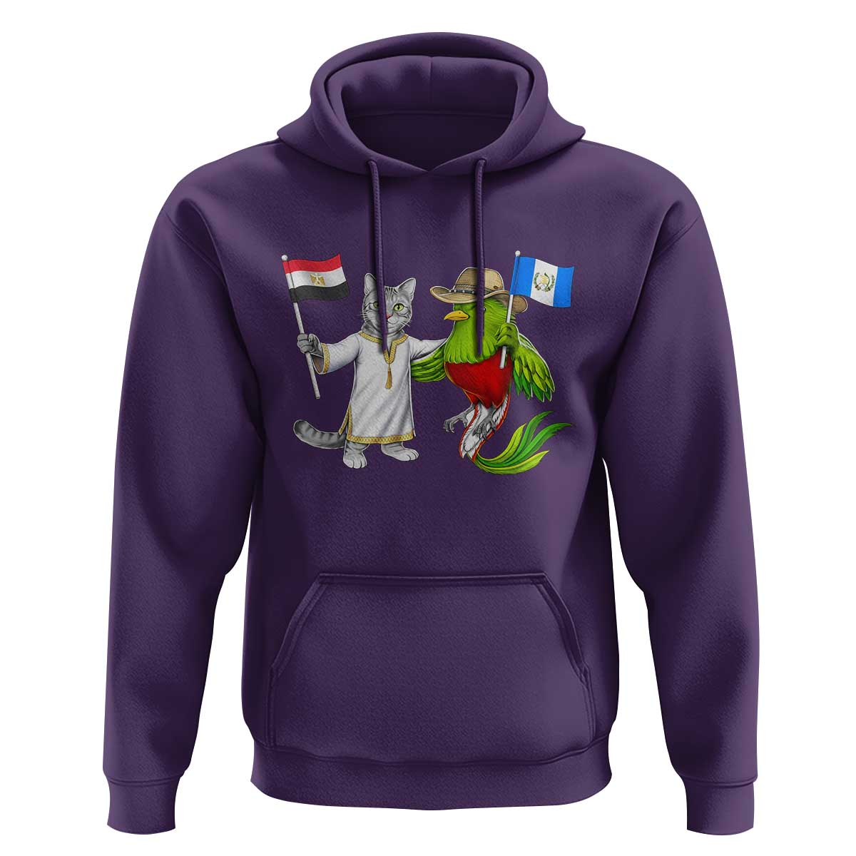 Egypt and Guatemala Friendship Heritage Pride Hoodie Cute Cat and Quetzal Holding Flag