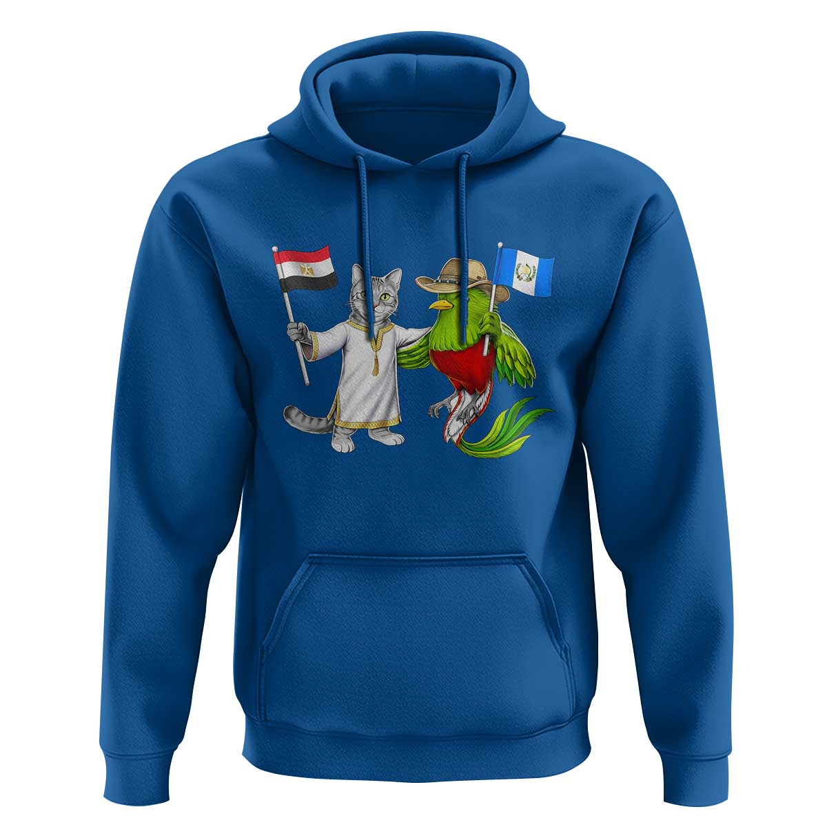 Egypt and Guatemala Friendship Heritage Pride Hoodie Cute Cat and Quetzal Holding Flag
