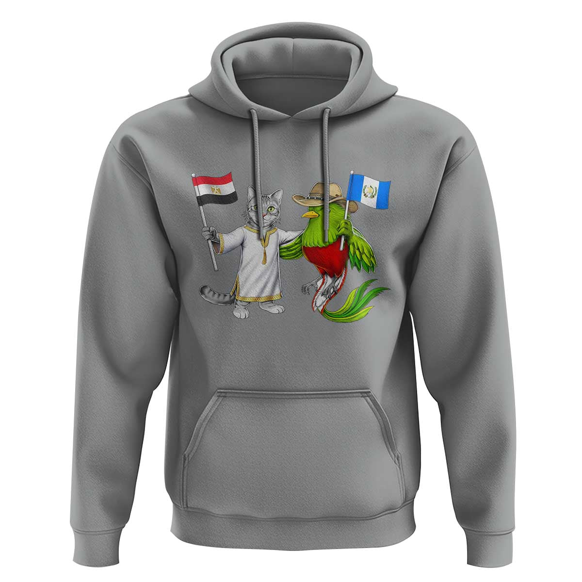 Egypt and Guatemala Friendship Heritage Pride Hoodie Cute Cat and Quetzal Holding Flag
