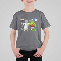 Egypt and Guatemala Friendship Heritage Pride T Shirt For Kid Cute Cat and Quetzal Holding Flag