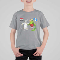 Egypt and Guatemala Friendship Heritage Pride T Shirt For Kid Cute Cat and Quetzal Holding Flag