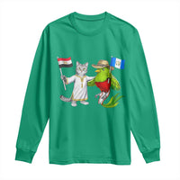 Egypt and Guatemala Friendship Heritage Pride Long Sleeve Shirt Cute Cat and Quetzal Holding Flag