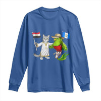 Egypt and Guatemala Friendship Heritage Pride Long Sleeve Shirt Cute Cat and Quetzal Holding Flag