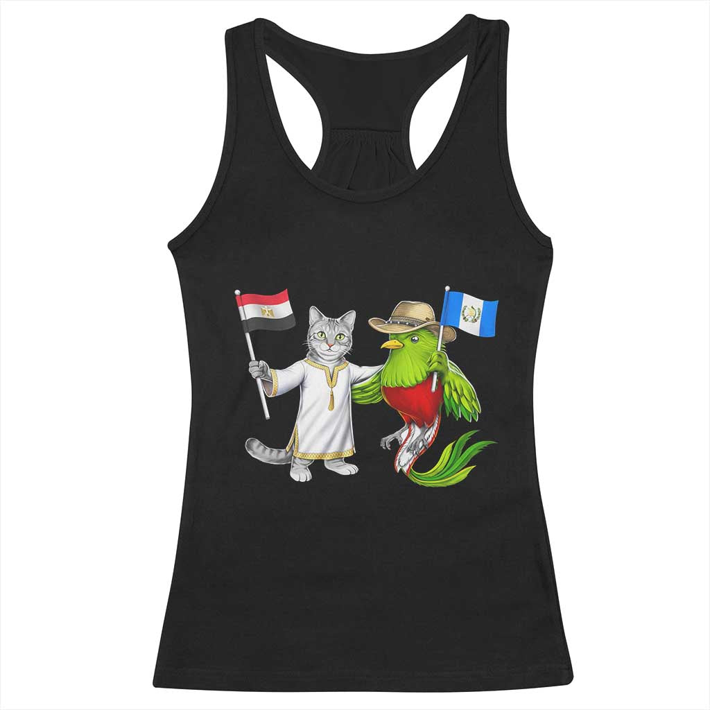 Egypt and Guatemala Friendship Heritage Pride Racerback Tank Top Cute Cat and Quetzal Holding Flag