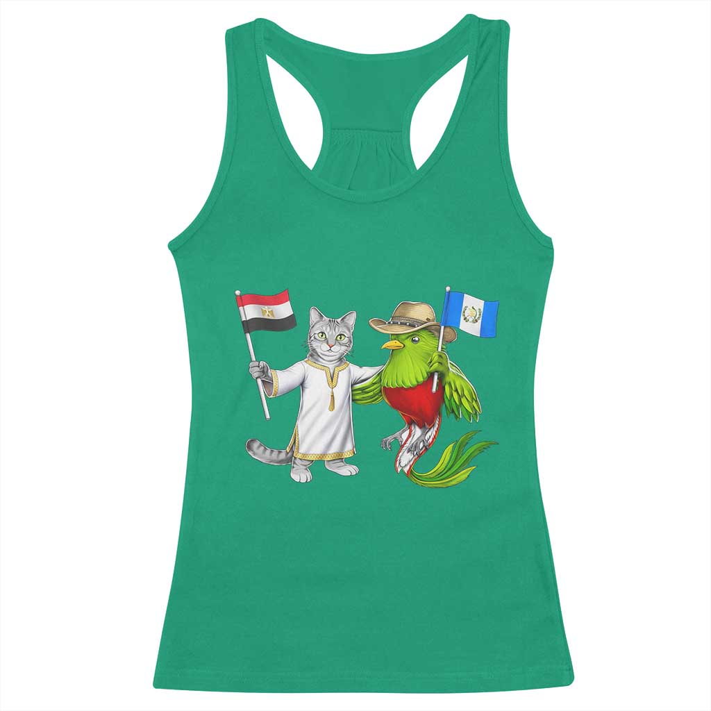 Egypt and Guatemala Friendship Heritage Pride Racerback Tank Top Cute Cat and Quetzal Holding Flag