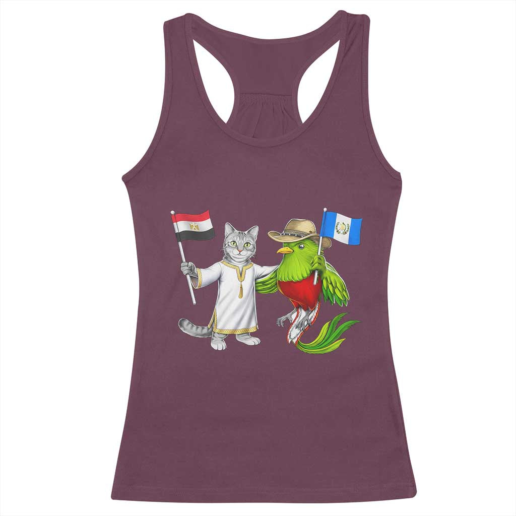 Egypt and Guatemala Friendship Heritage Pride Racerback Tank Top Cute Cat and Quetzal Holding Flag