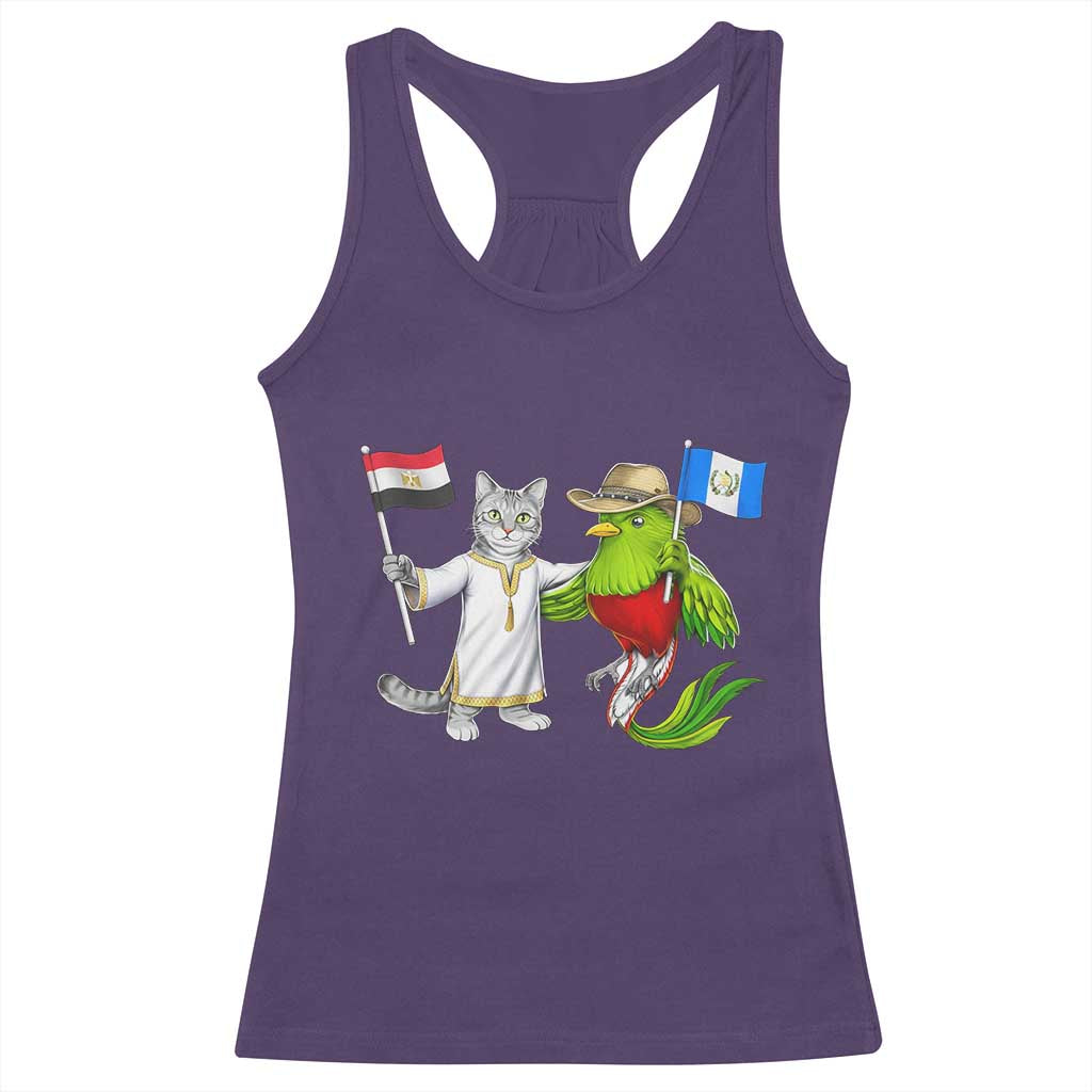 Egypt and Guatemala Friendship Heritage Pride Racerback Tank Top Cute Cat and Quetzal Holding Flag
