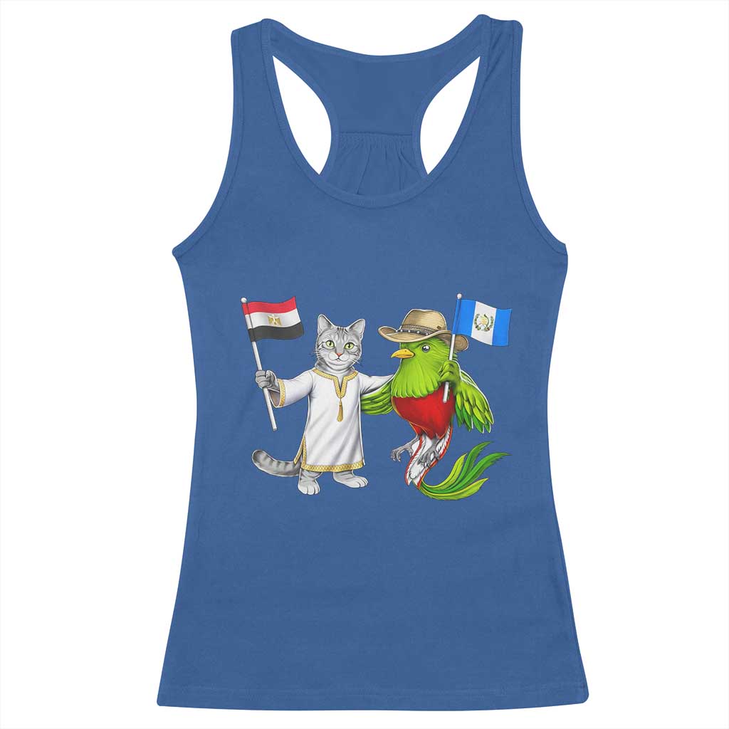 Egypt and Guatemala Friendship Heritage Pride Racerback Tank Top Cute Cat and Quetzal Holding Flag