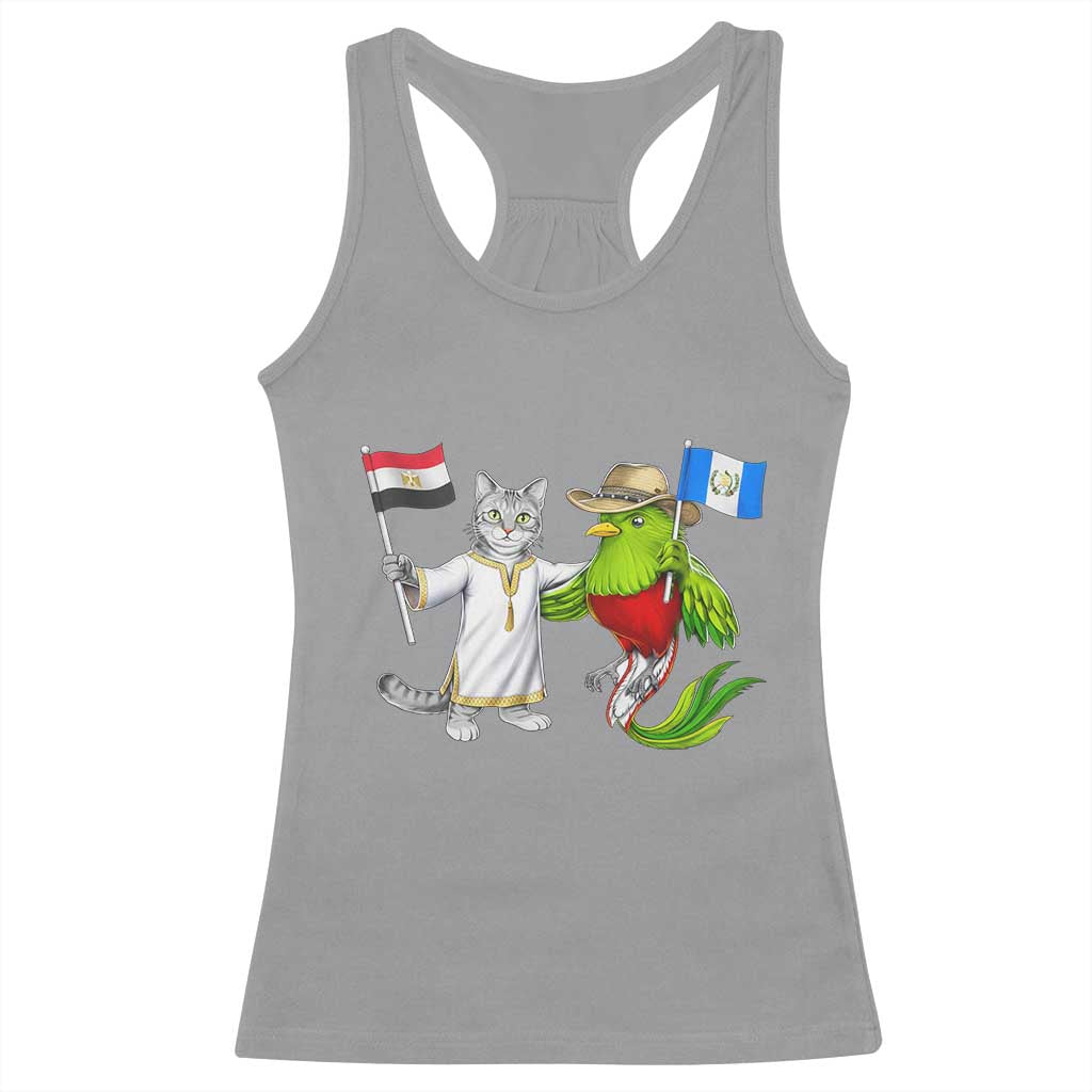 Egypt and Guatemala Friendship Heritage Pride Racerback Tank Top Cute Cat and Quetzal Holding Flag