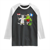 Egypt and Guatemala Friendship Heritage Pride Raglan Shirt Cute Cat and Quetzal Holding Flag