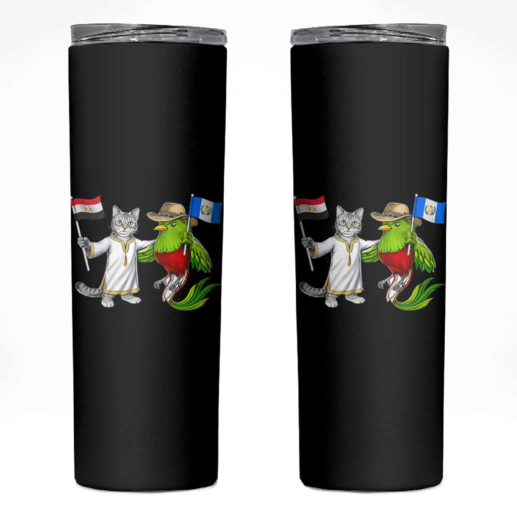 Egypt and Guatemala Friendship Heritage Pride Skinny Tumbler Cute Cat and Quetzal Holding Flag