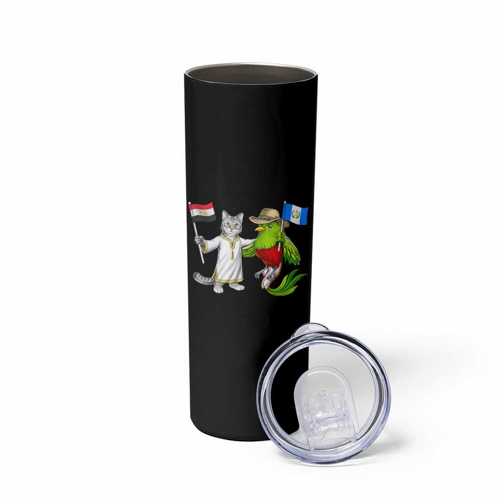 Egypt and Guatemala Friendship Heritage Pride Skinny Tumbler Cute Cat and Quetzal Holding Flag