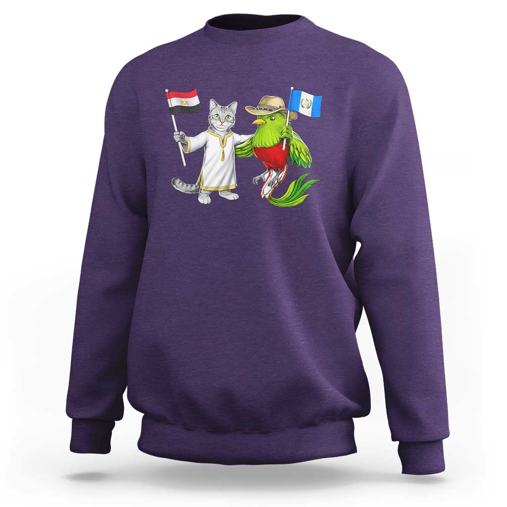 Egypt and Guatemala Friendship Heritage Pride Sweatshirt Cute Cat and Quetzal Holding Flag