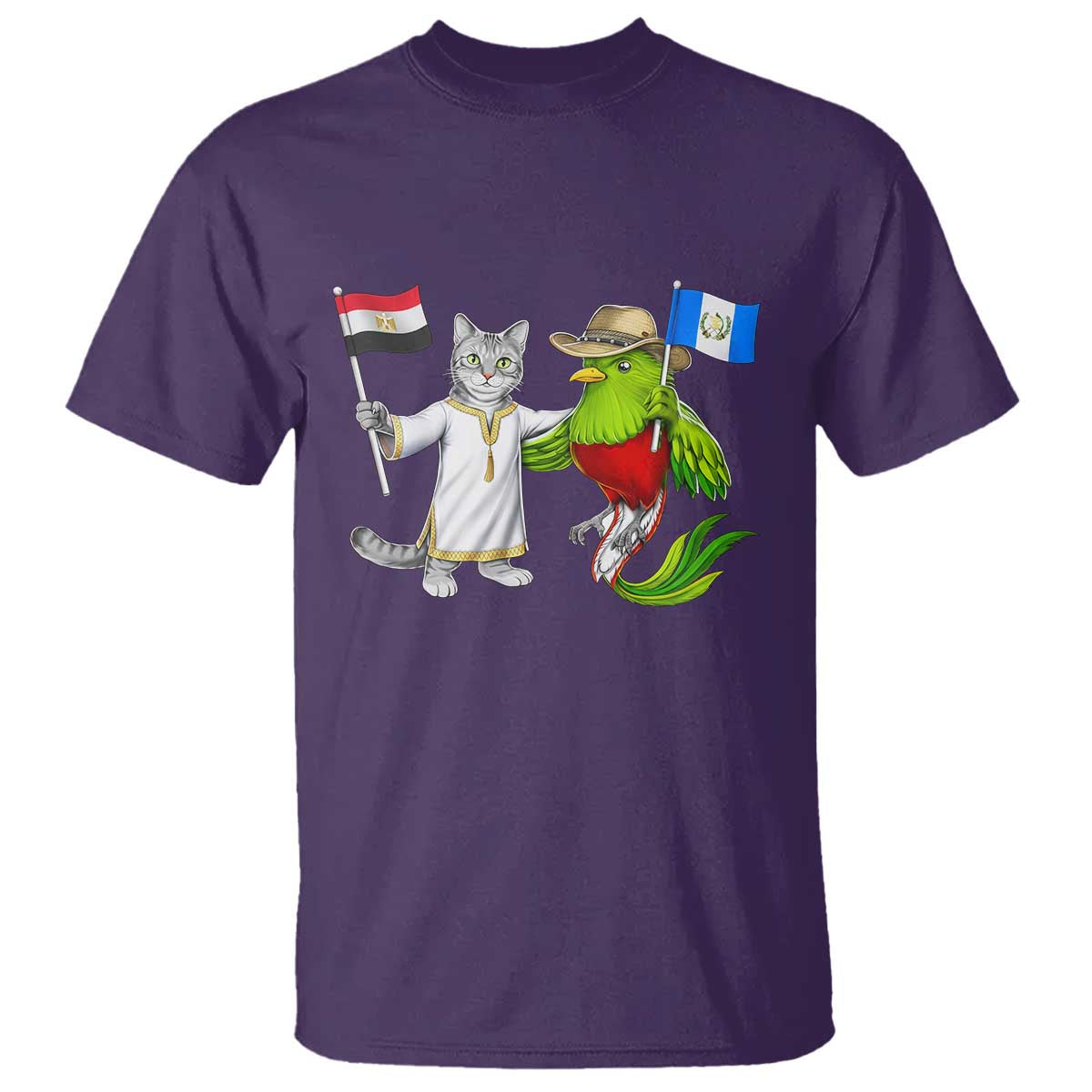 Egypt and Guatemala Friendship Heritage Pride T Shirt Cute Cat and Quetzal Holding Flag