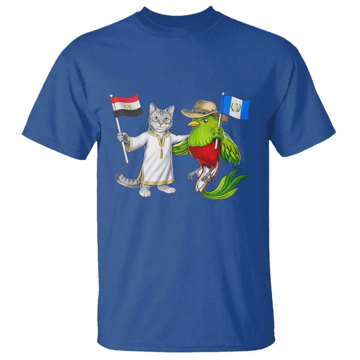 Egypt and Guatemala Friendship Heritage Pride T Shirt Cute Cat and Quetzal Holding Flag