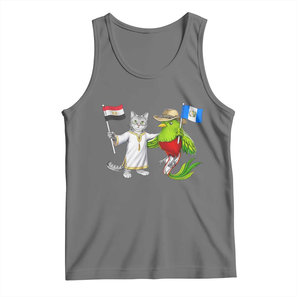 Egypt and Guatemala Friendship Heritage Pride Tank Top Cute Cat and Quetzal Holding Flag