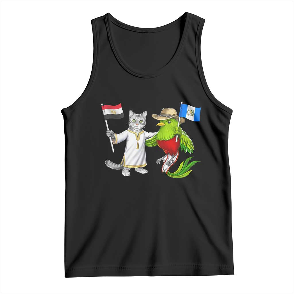 Egypt and Guatemala Friendship Heritage Pride Tank Top Cute Cat and Quetzal Holding Flag
