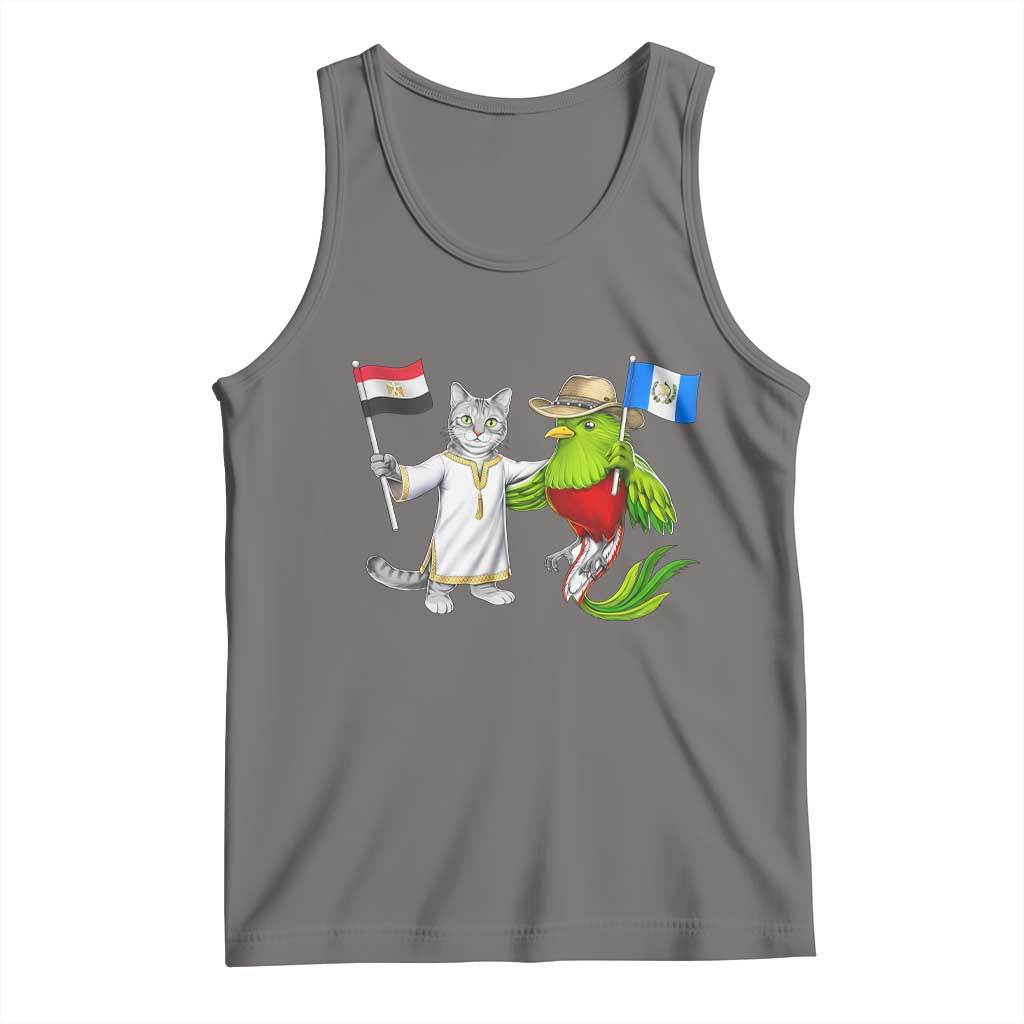 Egypt and Guatemala Friendship Heritage Pride Tank Top Cute Cat and Quetzal Holding Flag