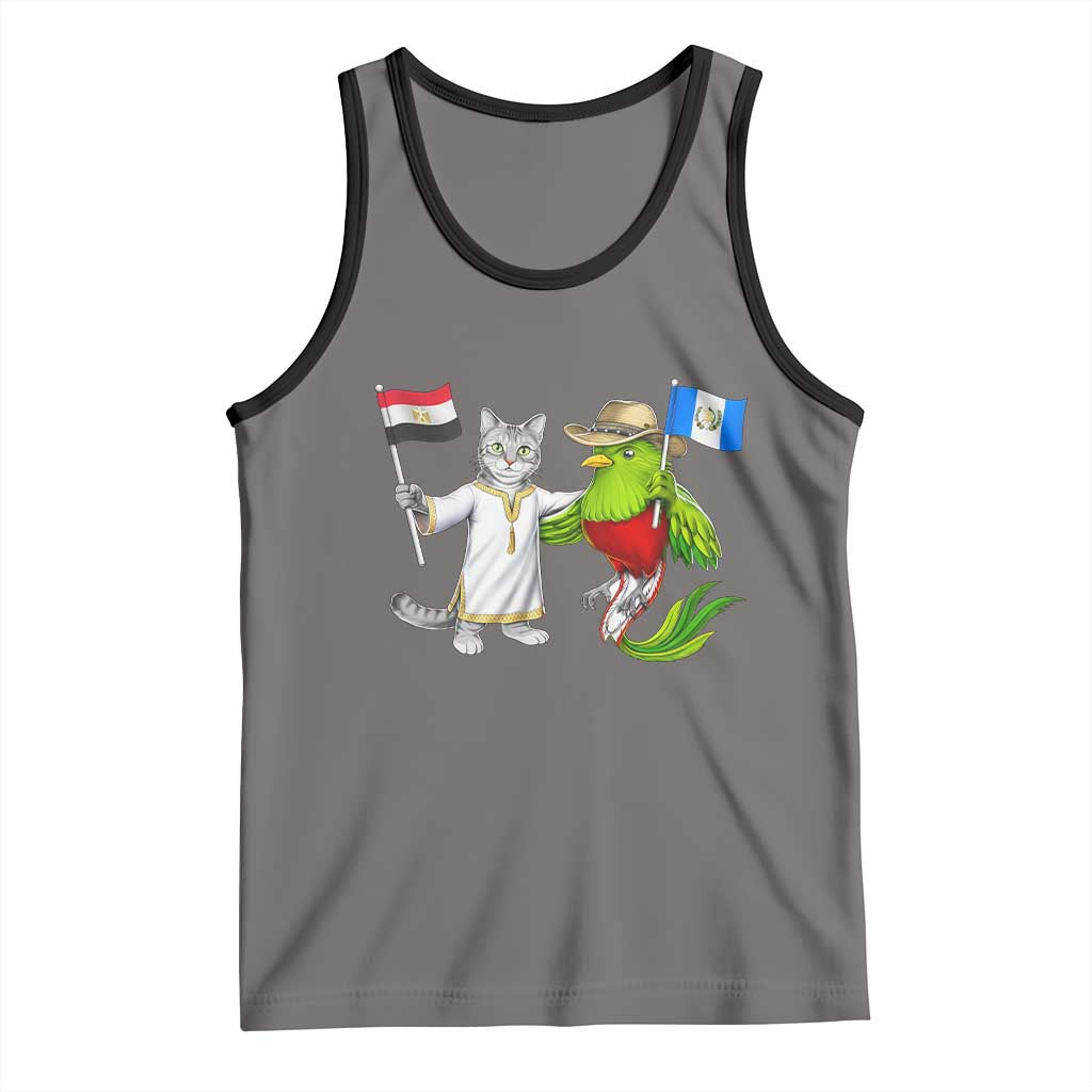 Egypt and Guatemala Friendship Heritage Pride Tank Top Cute Cat and Quetzal Holding Flag