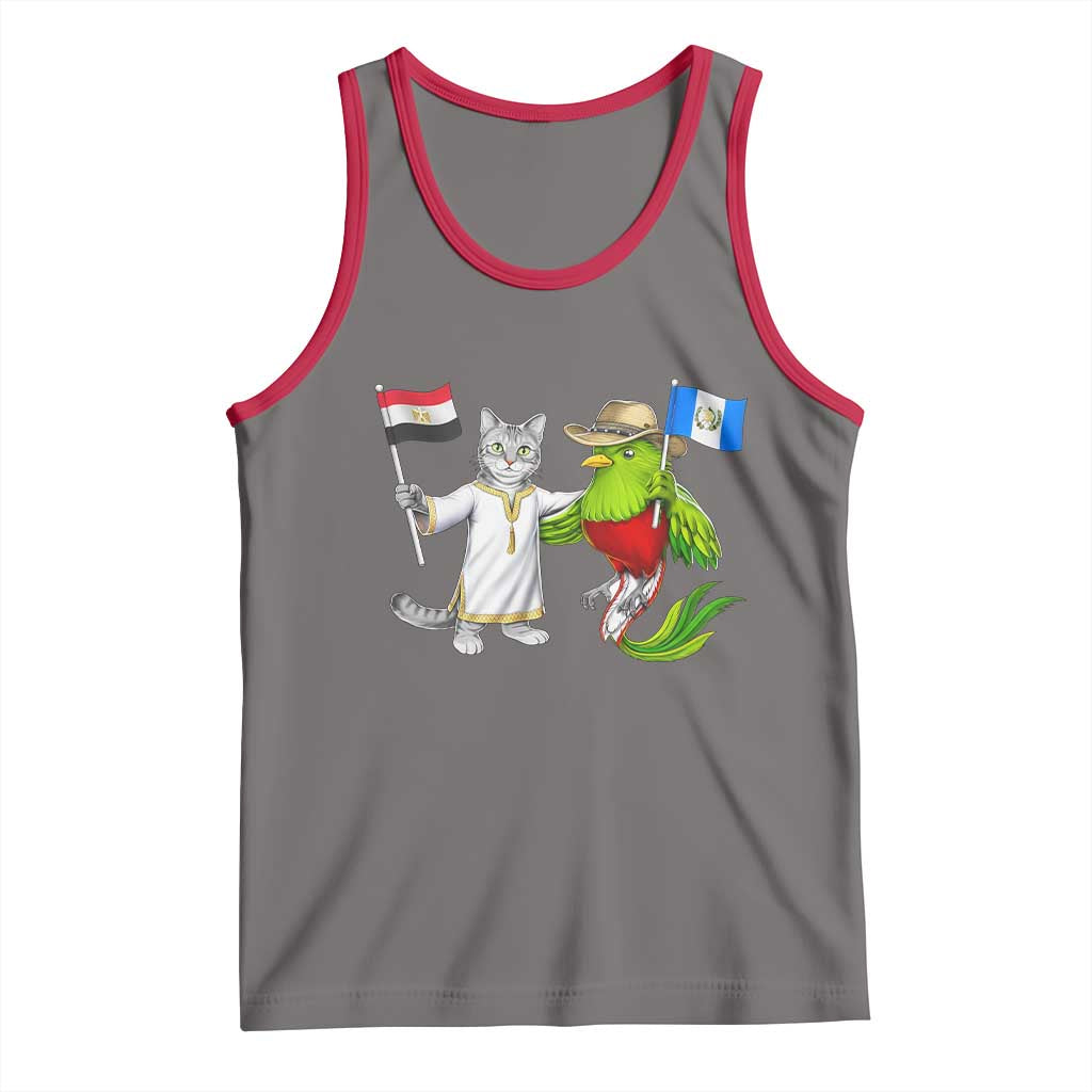 Egypt and Guatemala Friendship Heritage Pride Tank Top Cute Cat and Quetzal Holding Flag